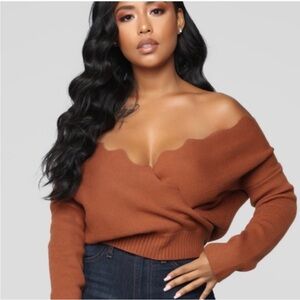 Fashion Nova Warm Brown Off-Shoulder Sweater